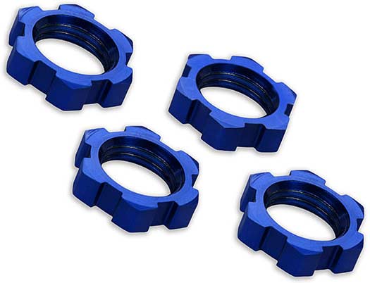 Wheel nuts, splined, 17mm, serrated (blue-anodized) (4)